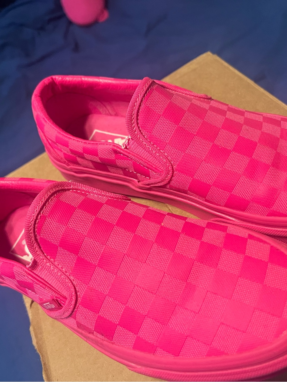 Vans Pink Checkerboard Slip-On Sneakers - Picture 3 of 5